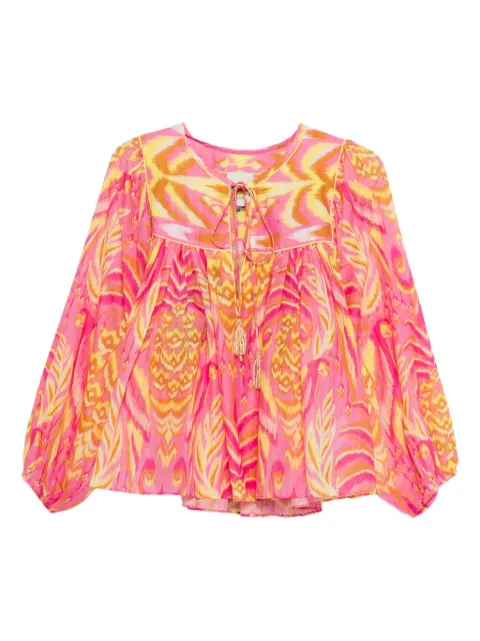 FARM Rio Pineapple Tapestry tassel-neckline patterned top Yellow 336600