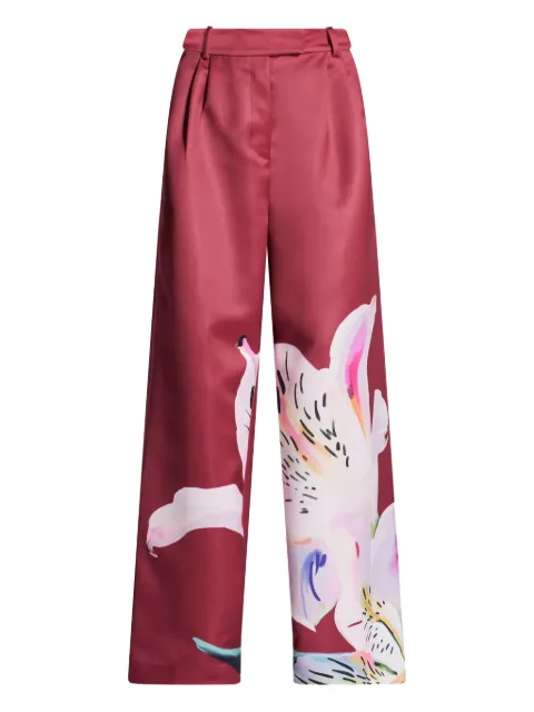 Leo Lin Elisha pleated floral-print trousers Red LLPF250381