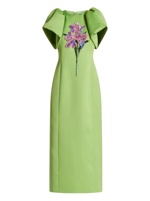Leo Lin Lucinda puff-sleeve floral-embellished dress Green LLPF250611