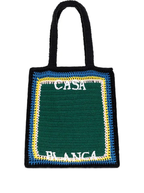 Casablanca lettering cotton tote bag Green APF25BAG14001