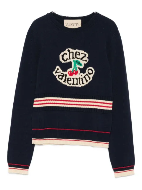 Valentino Garavani cherry-embellished crew-neck sweater Blue BKC66Q9HM