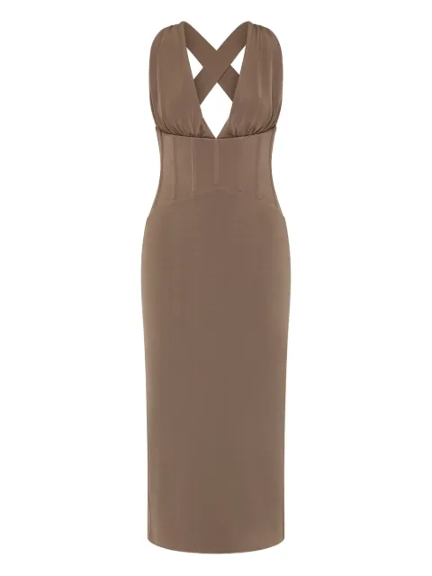 Rebecca Vallance Misha cross-back corset midi dress Brown 25031140