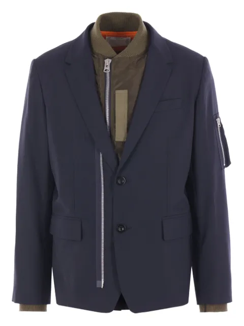 sacai zip-detail button jacket Blue 2503743M233