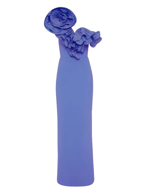 Rebecca Vallance ruffle-detail one-shoulder maxi evening dress Blue 25031603