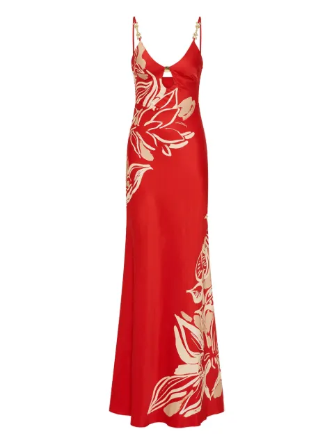 Rebecca Vallance Tallara chain-embellished floral maxi dress Red 25031163
