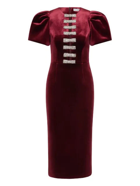 Rebecca Vallance Edwiena puff-sleeve embellished midi dress Red 25031386