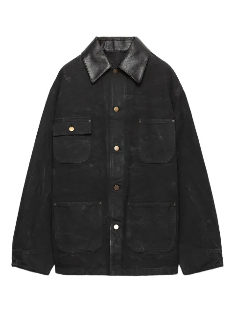 Prada leather-collar cotton jacket Black 29L181SOOO157N