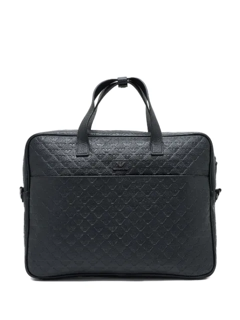 Emporio Armani eagle-motif leather briefcase Black EM001680AF14774