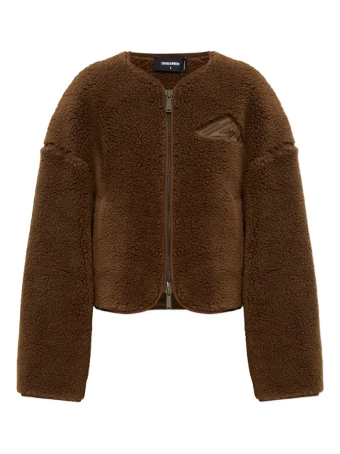 DSQUARED2 logo-embroidered fleece jacket Brown S80HG0008S25602