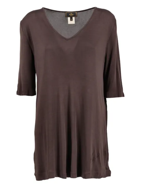 Fendi Pre-Owned V-neck T-shirt Brown WCV04122449