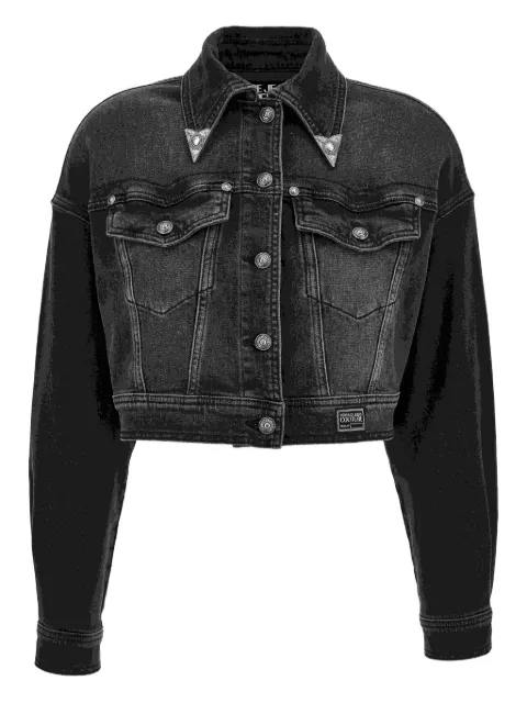 Versace Jeans Couture embroidered-flower denim jacket Black 79HAS403CDWRC
