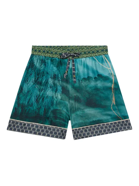 Pierre-Louis Mascia landscape-print silk shorts Green ALOESPN12170SE