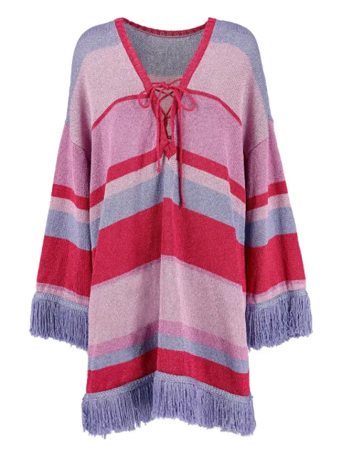 Vintage striped fringed blouse Red WCV04122444