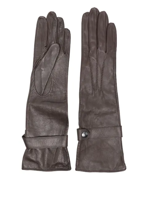Manokhi button-fastening leather gloves Brown MANO1001