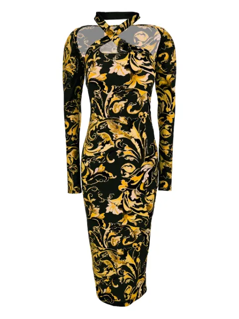 Versace Jeans Couture Barocco-print long-sleeve midi dress Black 79HAO972JS518