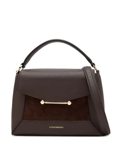 Strathberry small Mosaic leather suede tote bag Brown 20252125680142