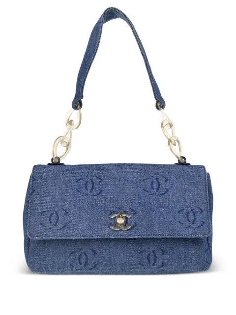 CHANEL Pre-Owned 2002 interlocking-CC denim handbag Blue 7410233