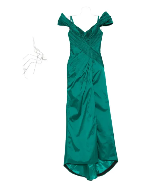 TARIK EDIZ pleated-shoulder maxi dress Green 98721JUMANEMERALD