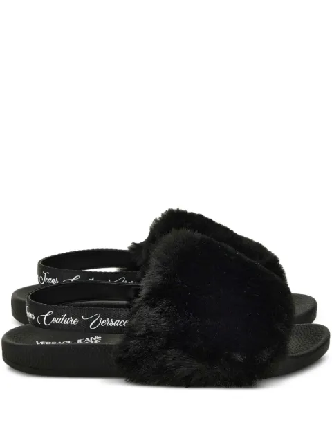 Versace Jeans Couture fur-trimmed slingback slides Black 79VA3SQ6ZS359
