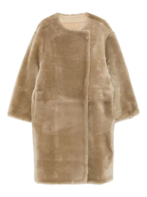 TOTEME collarless shearling coat Neutrals 254WRO0259LE0165313