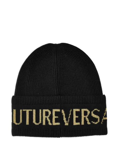 Versace Jeans Couture logo-detail ribbed-knit beanie Black 79GAZK40ZG400