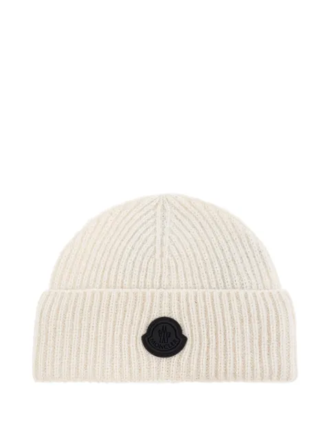 Moncler ribbed logo-patch beanie White K20933B00024M7454