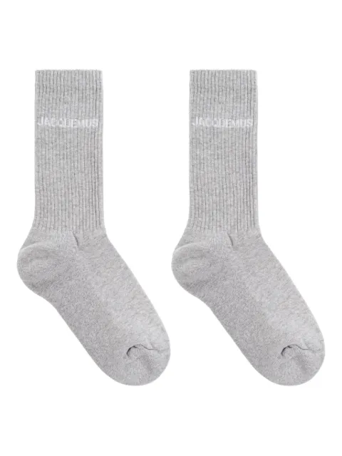 Jacquemus logo-embroidered ribbed socks Grey ACU00003AY00001