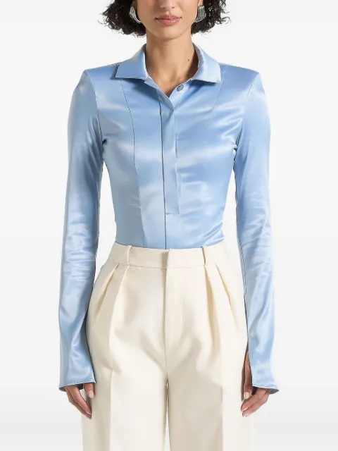 Manière De Voir Louise wide shoulder satin shirt bodysuit Blue WMN3989