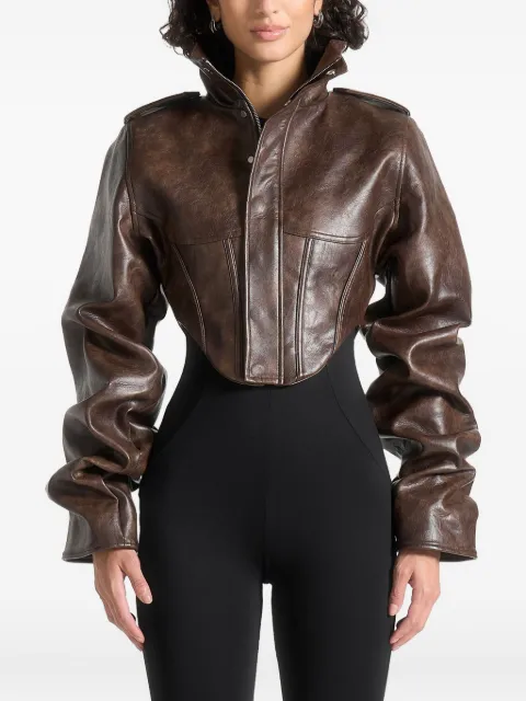 Manière De Voir Solange tacked sleeve corset jacket Brown WMN3977LEATHER