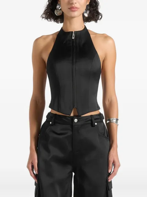 Manière De Voir Claudette satin halterneck backless top Black WMN4223