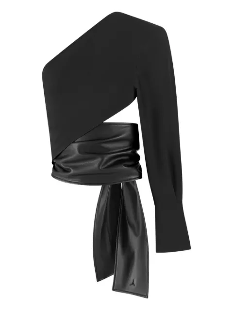 Manière De Voir Coralie one sleeve leather wrap top Black WMN23171