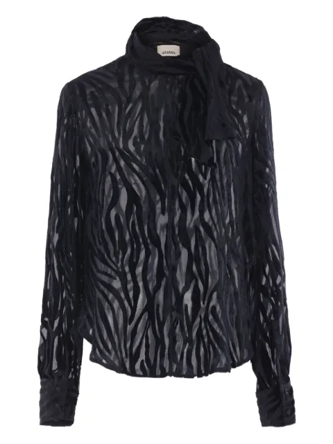 ISABEL MARANT zebra-pattern tie-neck shirt Black HT0740FCC4J24I