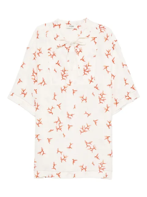 FENDI coral-print tie-neck mini dress White FXD579AT8M