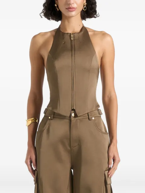 Manière De Voir Claudette satin halterneck backless top Brown WMN4223