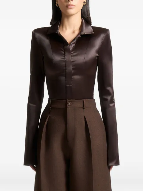 Manière De Voir Louise wide shoulder satin shirt bodysuit Brown WMN3989