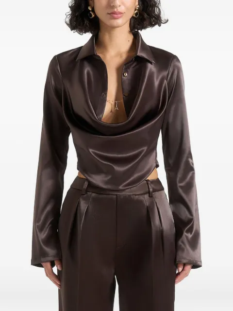 Manière De Voir Satia satin cowl shirt with chain detail Brown WMN4237
