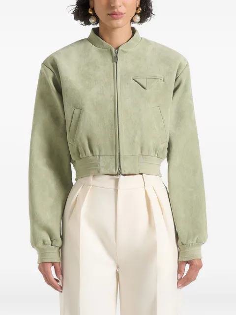 Manière De Voir Monique suede wide shoulder bomber jacket Green WMN4134