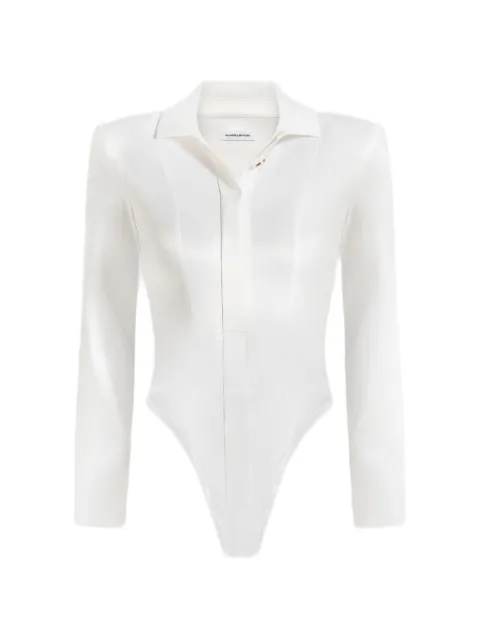 Manière De Voir Louise wide shoulder satin shirt bodysuit Neutrals WMN3989