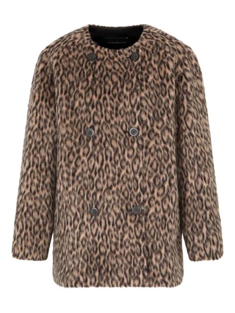 Emporio Armani leopard print double-breasted coat Brown EW001383AF14730
