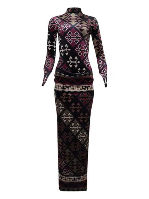 Burc Akyol carpet-printed velvet maxi dress Blue BA4FD13O14059