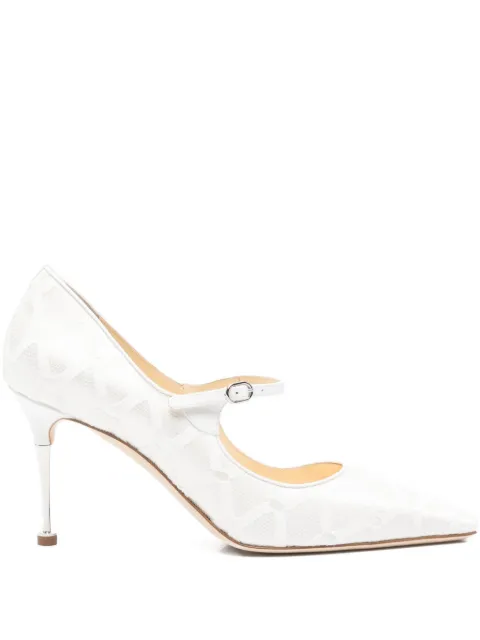 Manolo Blahnik Aleka geometric-pattern strap pumps White 4252132
