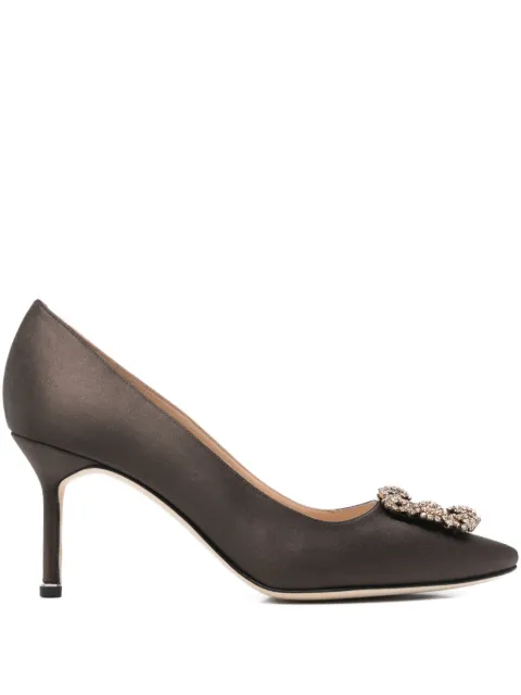 Manolo Blahnik 80mm Hangisi embellished pumps Brown 9XX0667