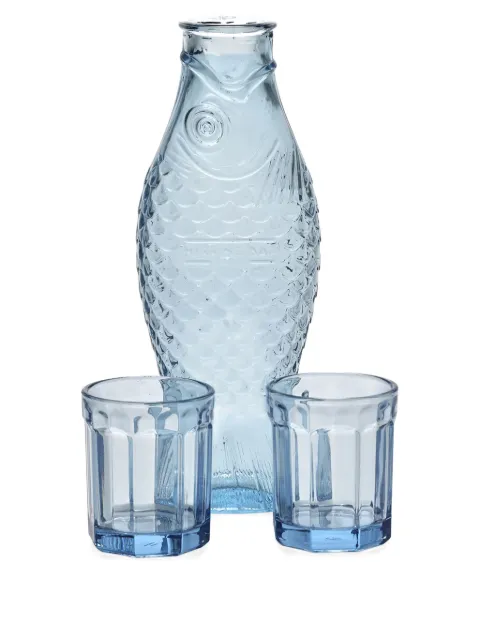 Serax Fish and Fish carafe and glasses (set of three) Blue B0825402