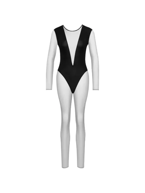 Maison Close Pure Tentation V-neck mesh catsuit Black 563457