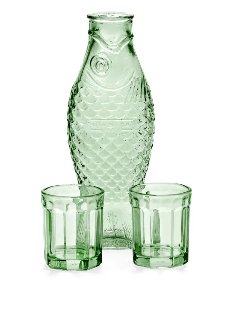 Serax Fish and Fish carafe and glasses (set of three) Green B0825402