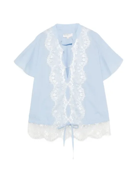 Babylone Paris Camicia lace-trim flutter-sleeve top Blue MF0329AZ