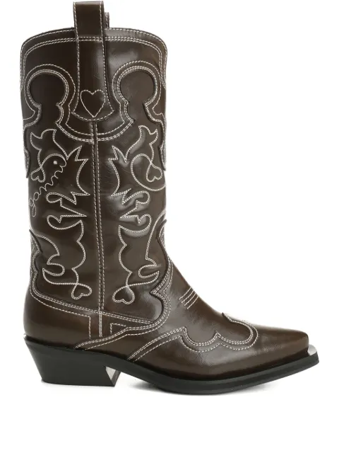 GANNI leather embroidered boots Brown S3112