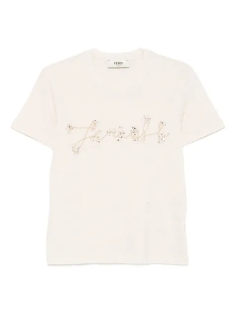 FENDI sequin-embellished logo T-shirt Neutrals FS7254ASMH