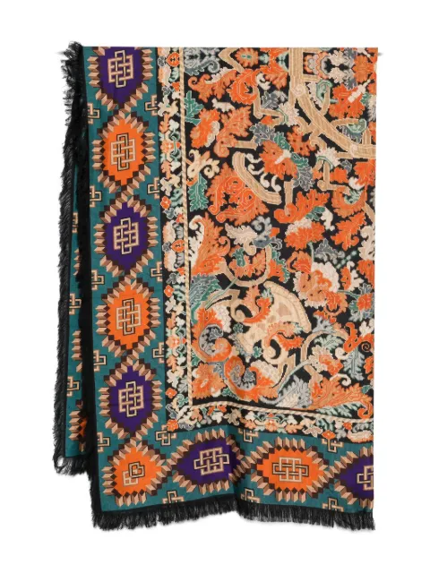 Pierre-Louis Mascia graphic-pattern fringed scarf Black ALOEUWS