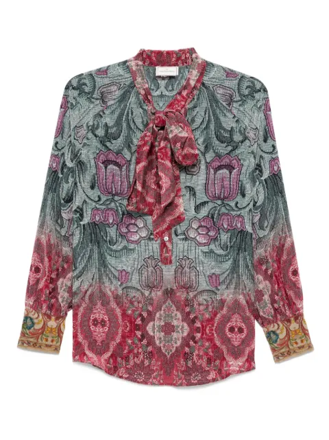 Pierre-Louis Mascia floral-print pussy-bow shirt Blue TRAPEZIOSCML12361